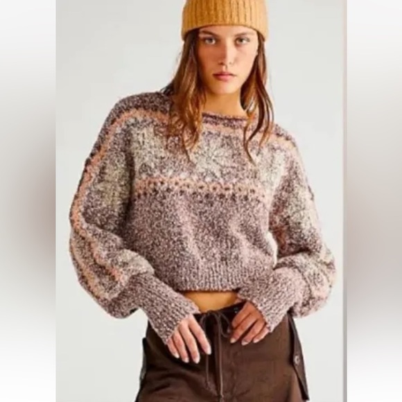 NWT Free People Snowflake Sweater Gingerbread Combo - Picture 2 of 9